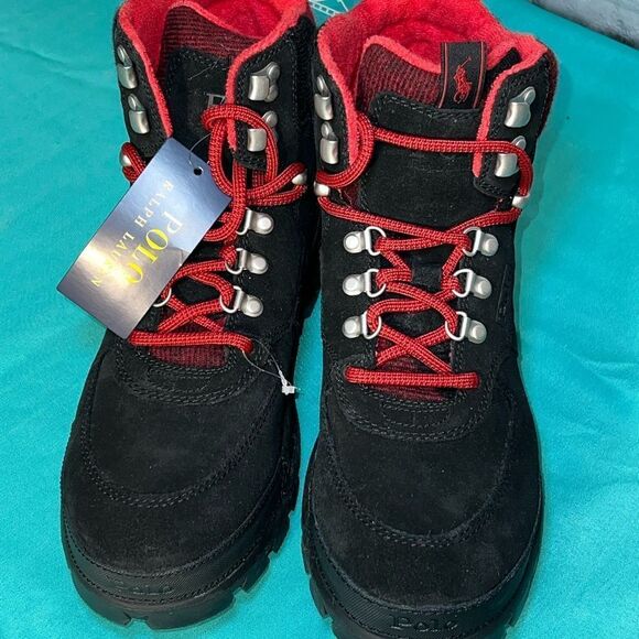 POLO RALPH LAUREN Oslo Tactical‎ Boot Black Suede Leather with Red Buffalo Check - Picture 4 of 12